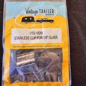 Stainless Clip for 1/8" glass, Airstream part, 60's vintage rv parts accessories